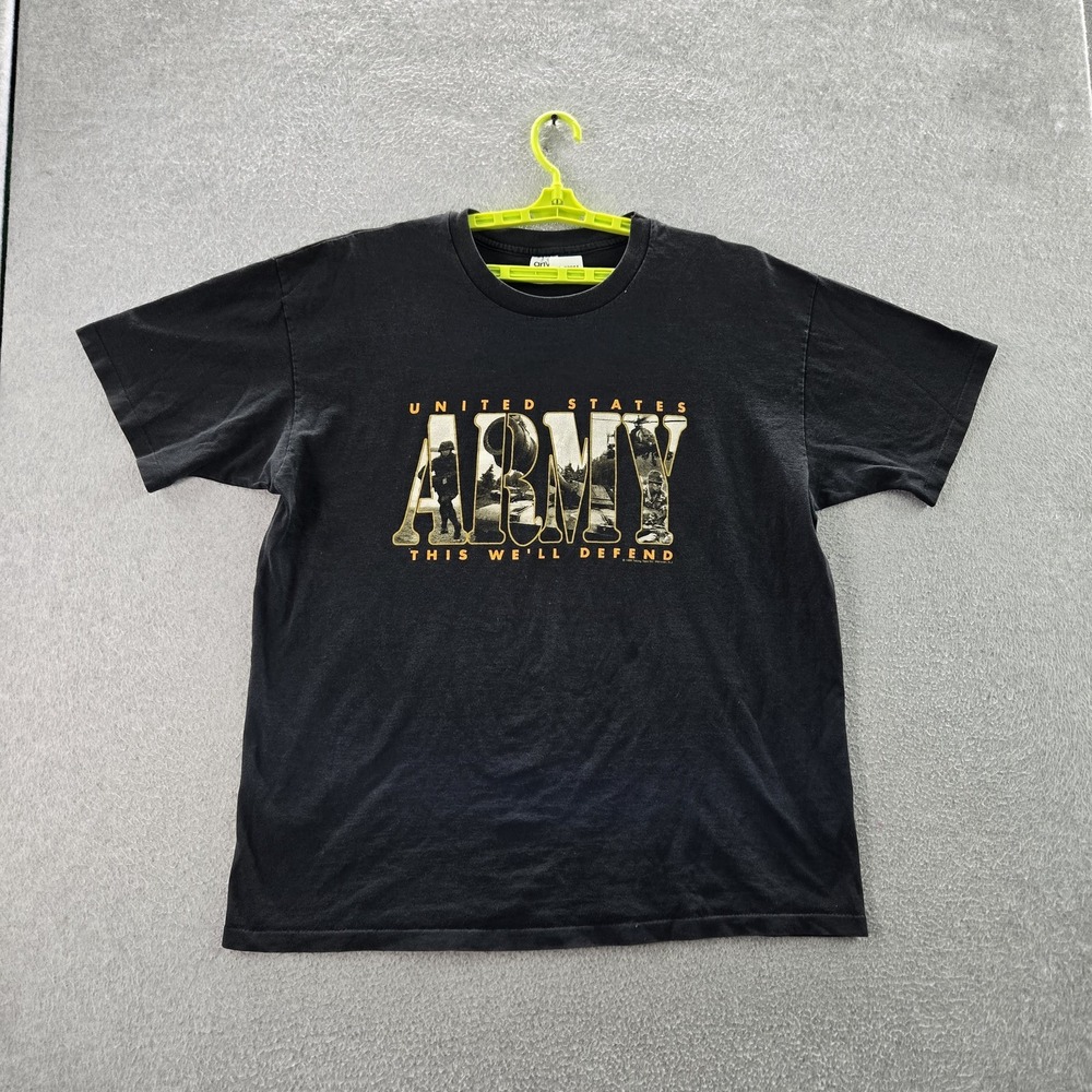 VINTAGE US Army Men‎ Shirt 2X Black 90s USA Single Stitch This We'll Defend